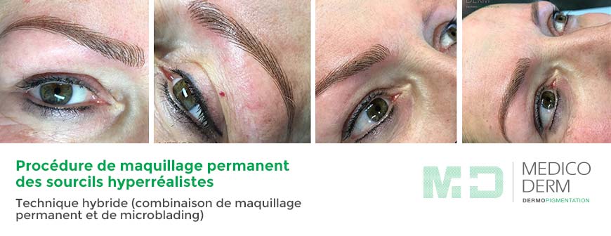 Procédure hybride de maquillage permanent et de microblading sur un sourcil à Namur